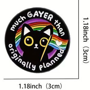 LGBTQ Black Cat 'Much GAYER than originally planned' Enamel Pin PRIDE flag Z70